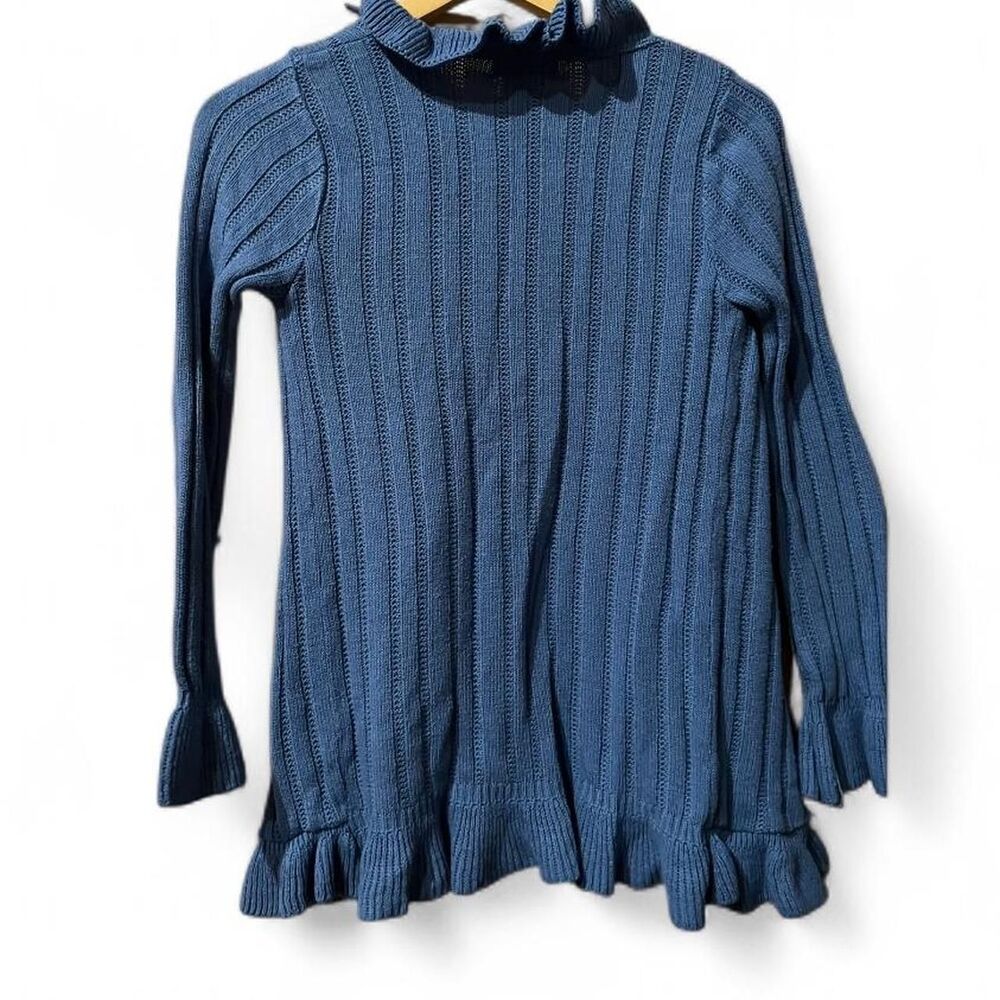 Y2K 90’s Vintage Dusty Blue Ribbed Ruffle Cardigan W/ Optional Tie-Front. - Picture 10 of 10